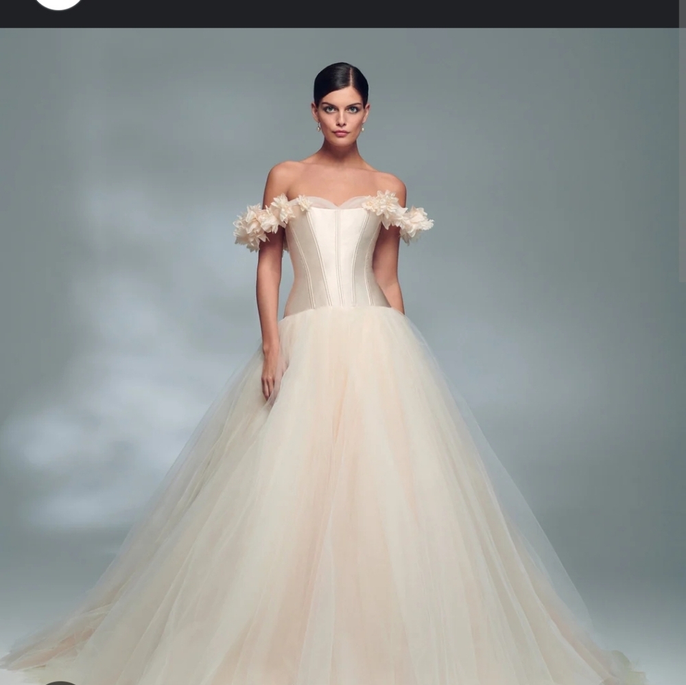 Lazaro Brigitte Off-Shoulder Wedding Dress in Cream